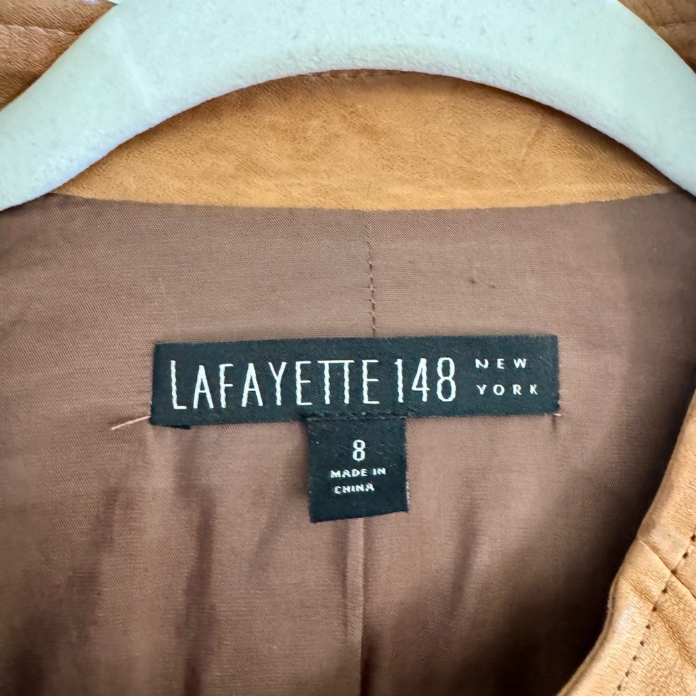 Lafayette 148 New York Tan Leather Jacket with Diagonal front zip Tan Sz 8 - Picture 4 of 8